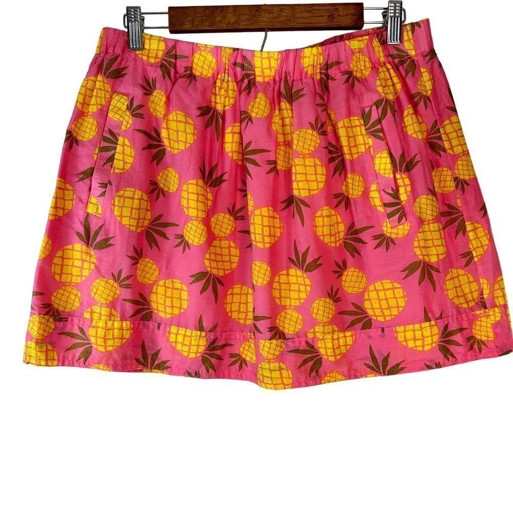 J.Crew Factory Pink Pineapple Print Mini Skirt w‎ Pockets Womens Medium Cotton